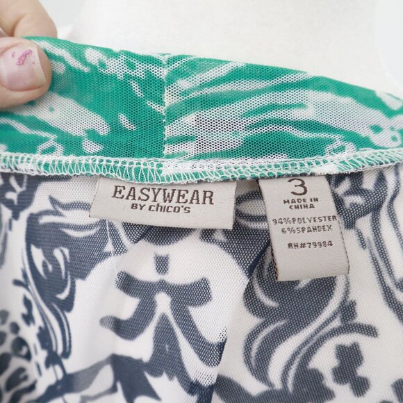 Chico's Easywear Cardigan Women L White Boho Eclectic Artistic Swim Cover Travel - Picture 2 of 16